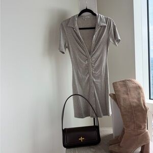 Reformation Taupe Button-Up Mini Dress